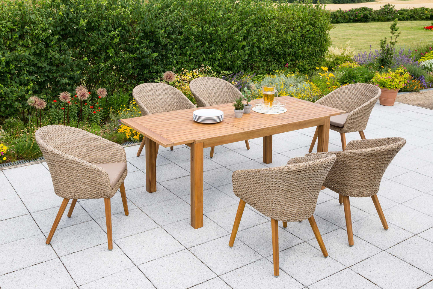 Arrone Set 7tlg.
Alu/Kunststoffgeflecht/Akazie