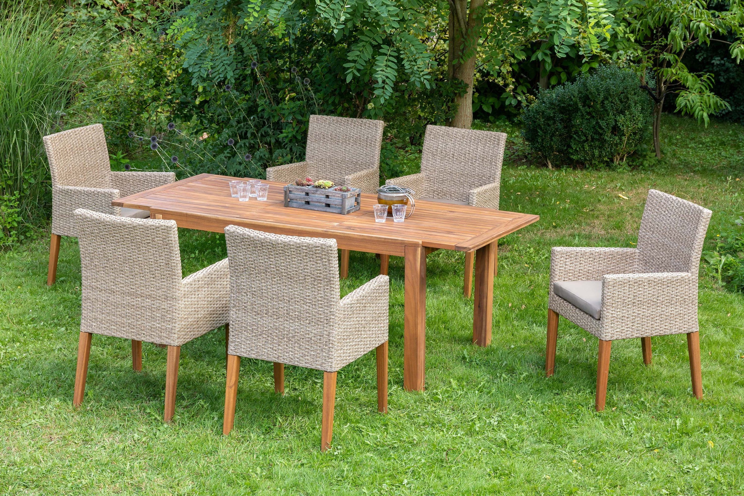 Ranzano Set 7tlg.
Alu/Kunststoffgeflecht/Akazie