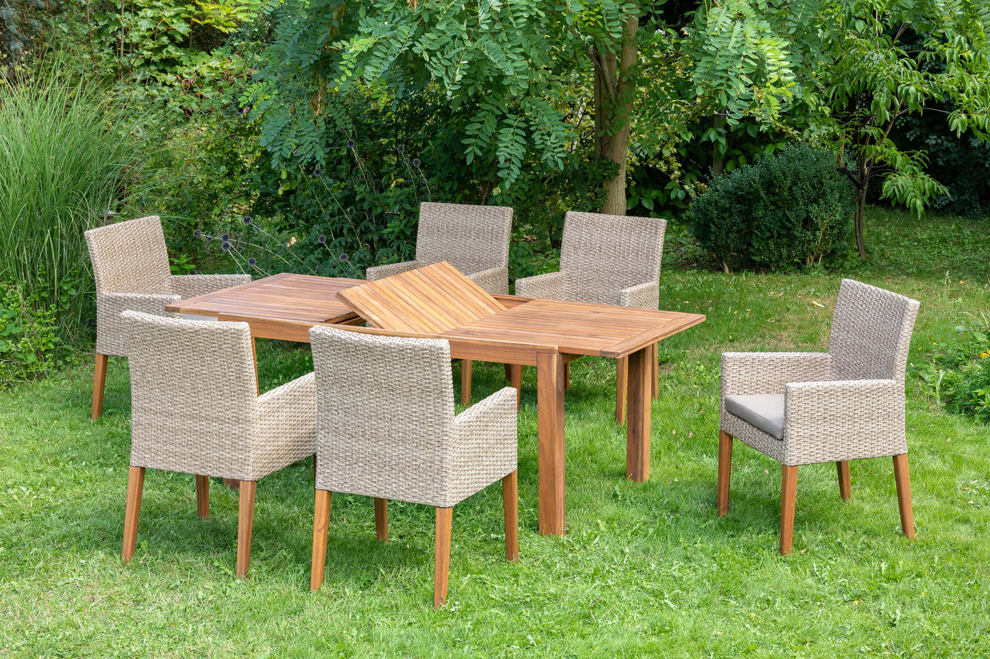 Ranzano Set 7tlg.
Alu/Kunststoffgeflecht/Akazie