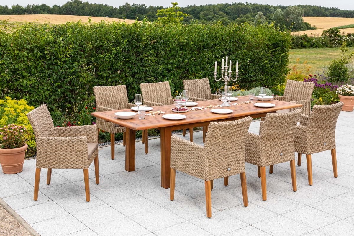 Ranzano Set 9tlg.
Alu/Kunststoffgeflecht/Akazie