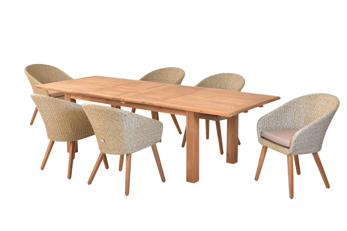 Arrone Set 7tlg.
Alu/Kunststoffgeflecht/Akazie