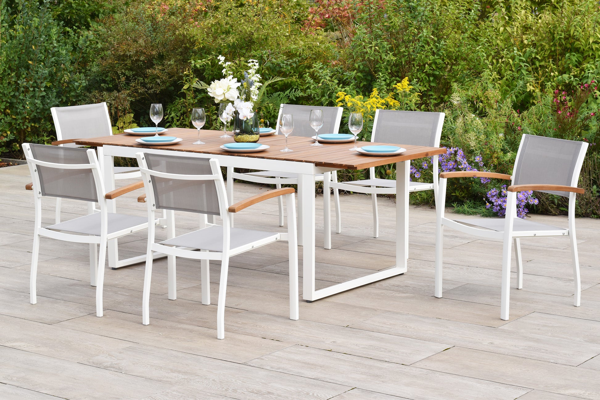 Naxos Set 7tlg.
Aluminium/Textil/Akazie