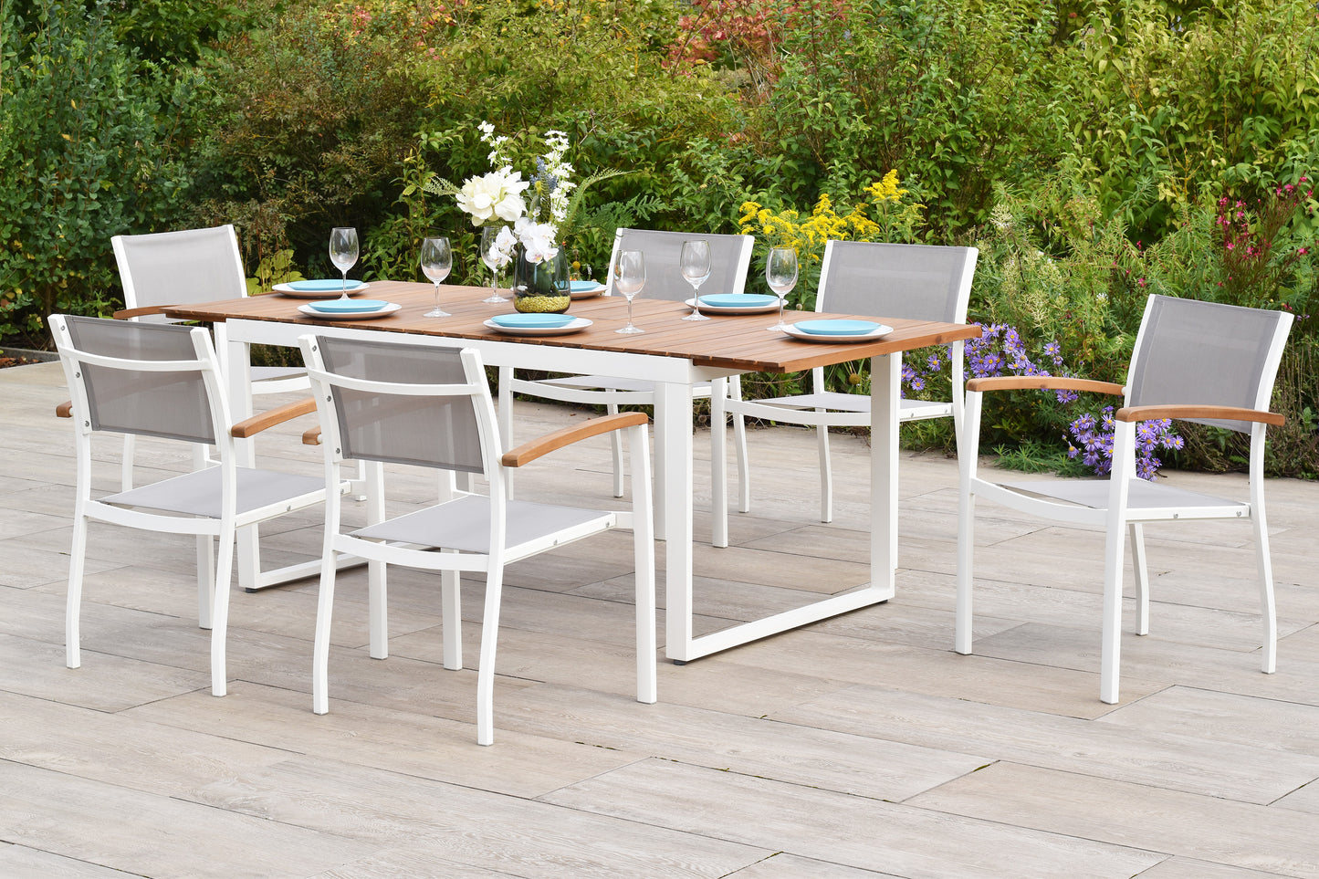 Naxos Set 7tlg.
Aluminium/Textil/Akazie