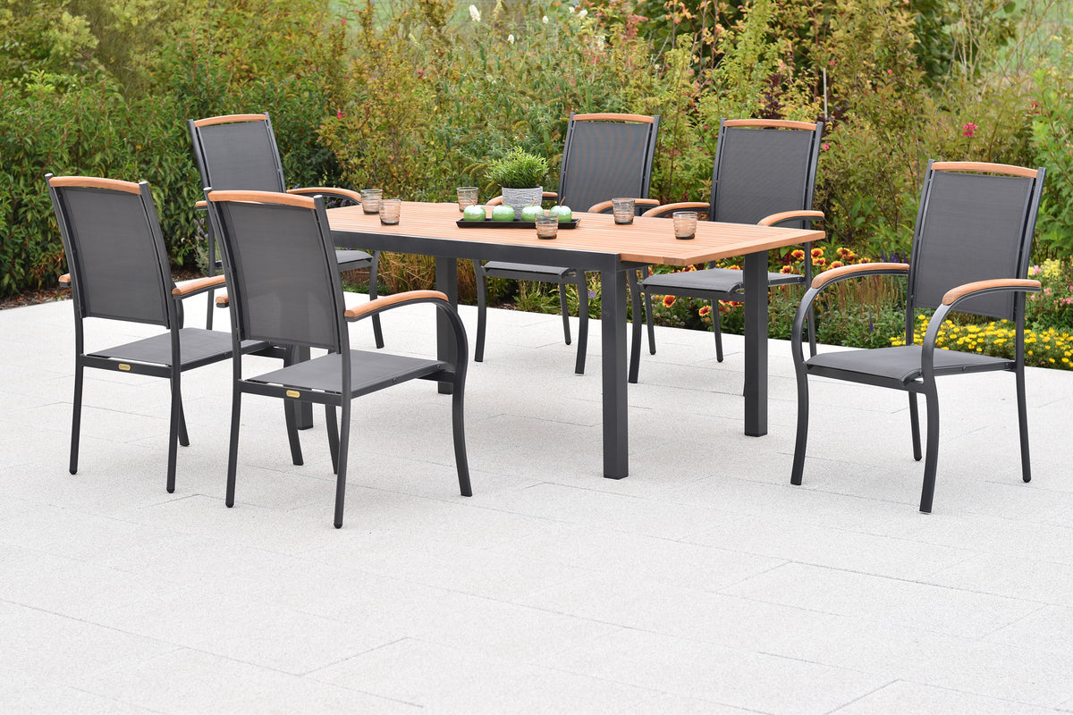 Siena Set 7tlg.
Aluminium/Akazie/Textil