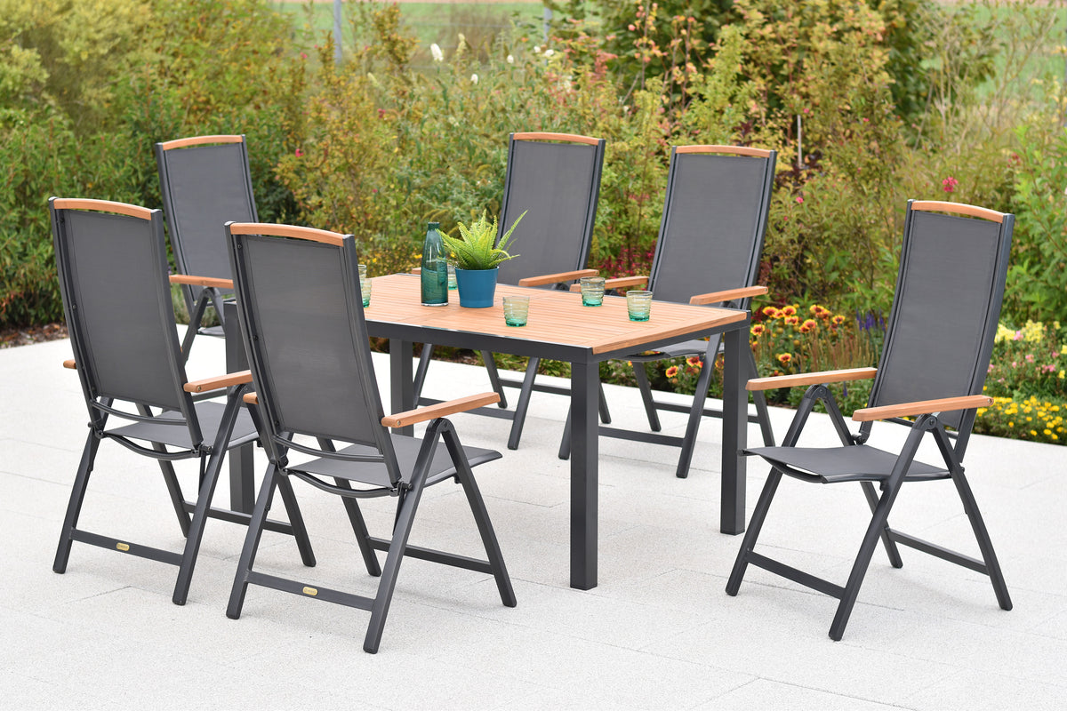 Siena Set 7tlg.
Aluminium/Akazie/Textil