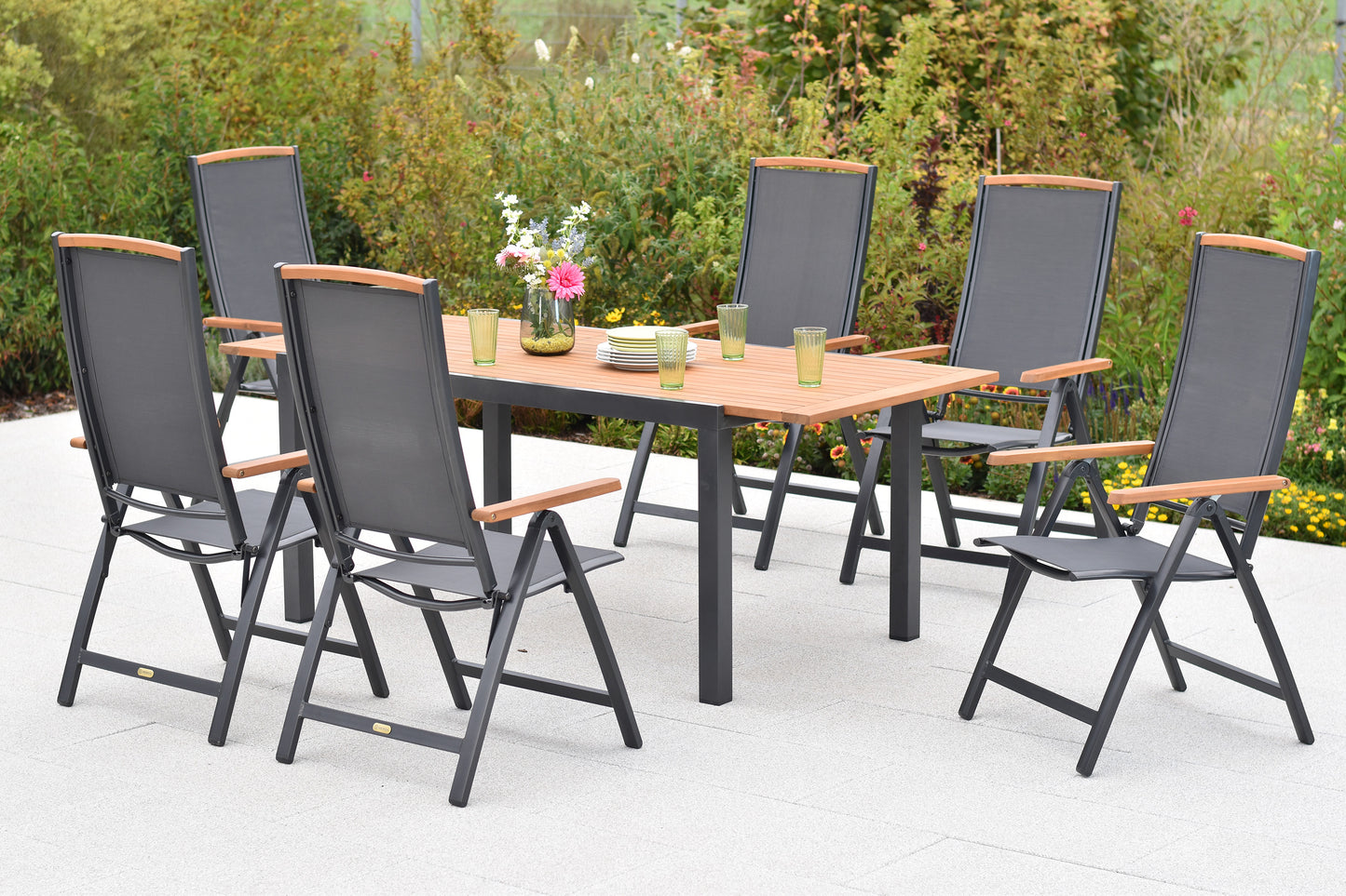 Siena Set 7tlg.
Aluminium/Akazie/Textil