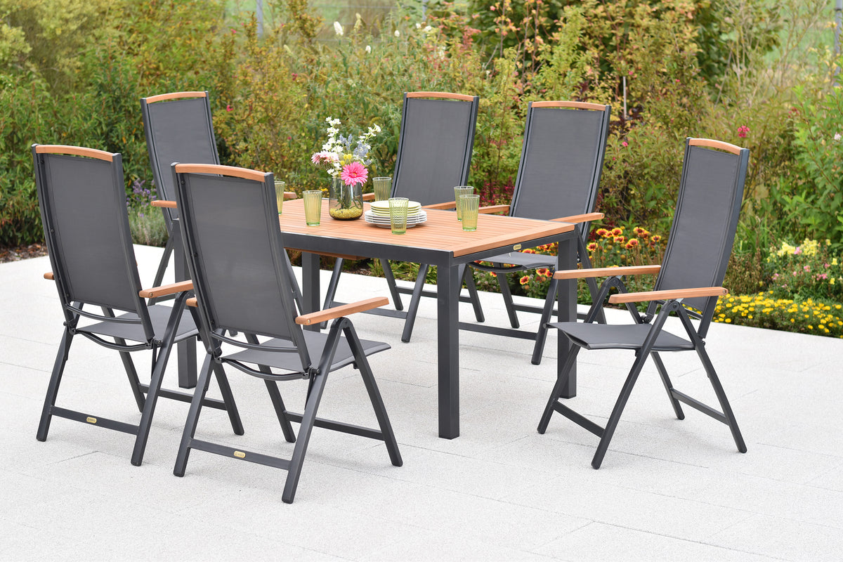 Siena Set 7tlg.
Aluminium/Akazie/Textil