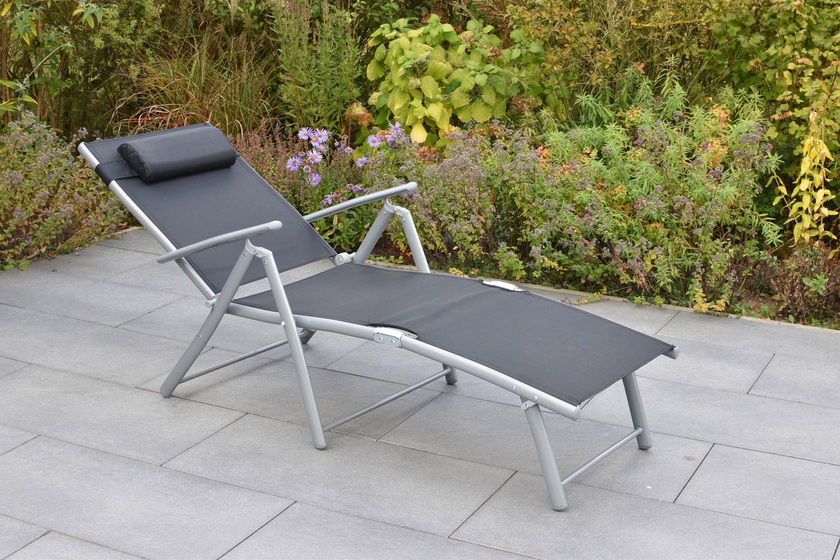 Deckchair inkl. Kopfkissen, schwarz
Alu/Textil