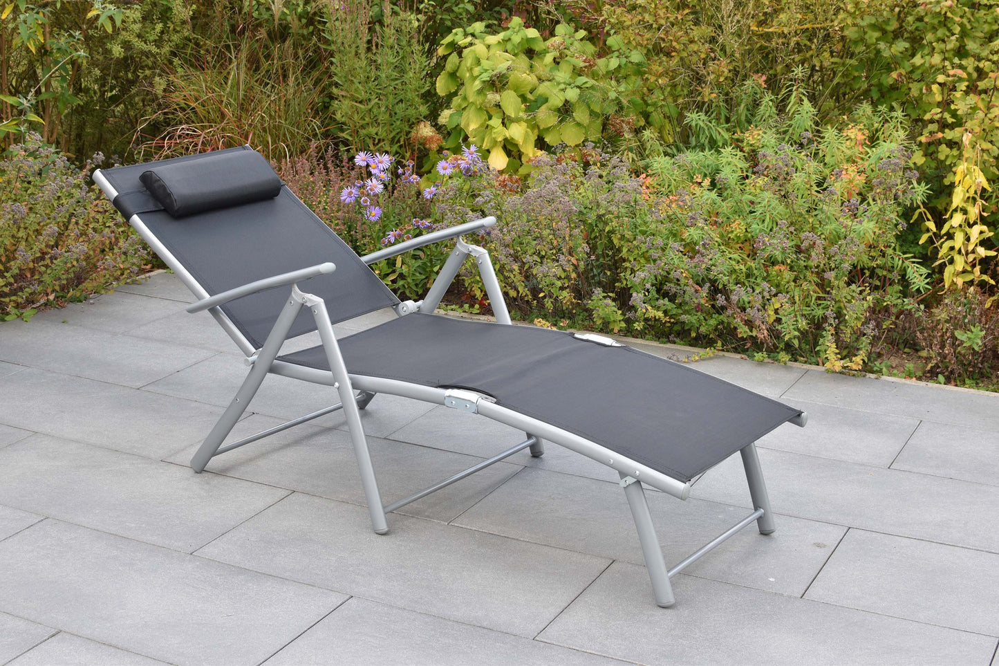 Deckchair inkl. Kopfkissen, schwarz
Alu/Textil