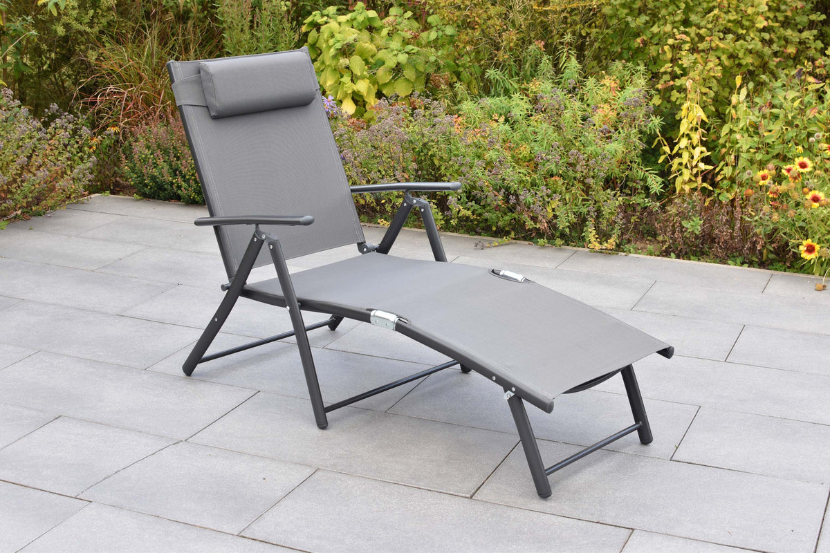 Deckchair inkl. Kopfkissen, grau
Alu/Textil