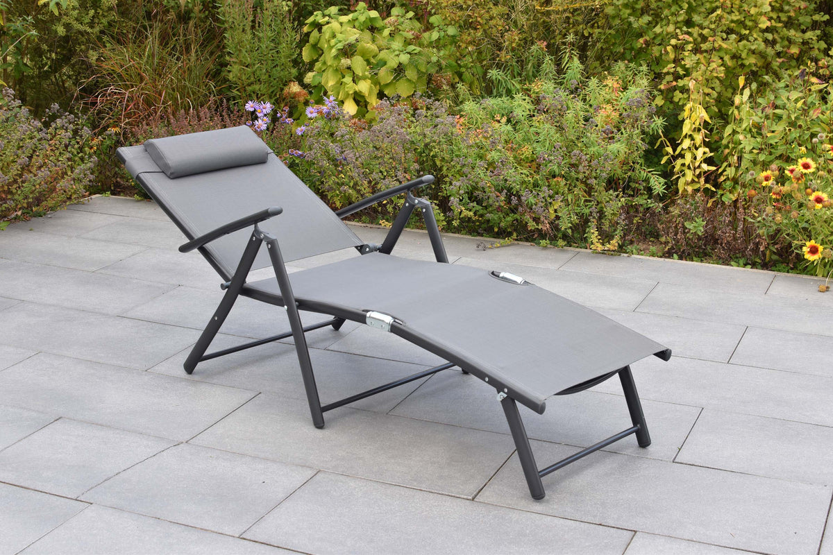 Deckchair inkl. Kopfkissen, grau
Alu/Textil